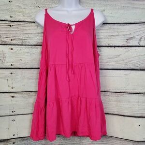 Torrid Women’s Rayon Slub Tiered Tie Front Cami Pink Cabaret Size 0 / 12 NWT